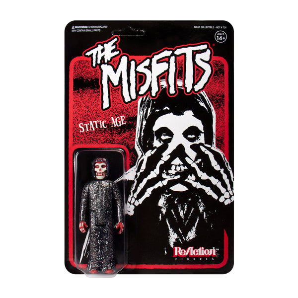 Action figure packaging for Static Age Misfits featuring skeletal character in robe
