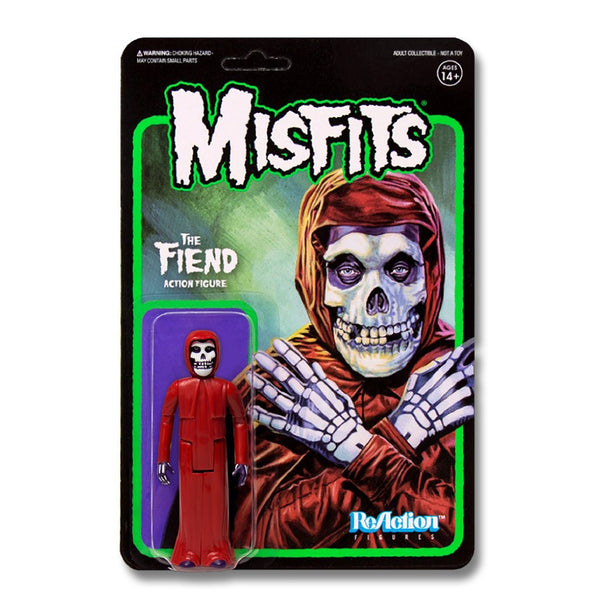 Action figure packaging for Crimson Red Misfits Fiend with skeletal face and red figurine