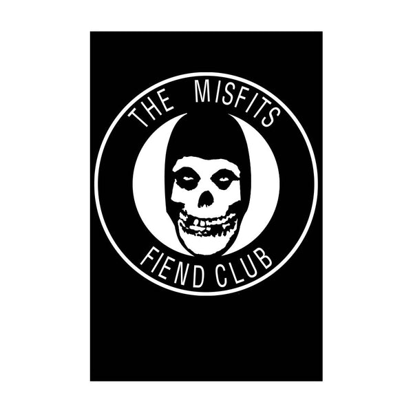Circular logo of a skull with hairstyle and text for Classic Fiend Club poster