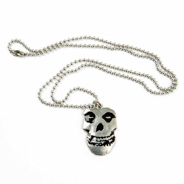 Skull-shaped pendant on a Misfits Pewter Ball Necklace with metal ball chain