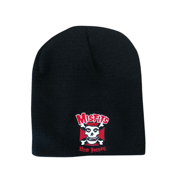 Black knit New Jersey Beanie featuring official Misfits skull logo patch