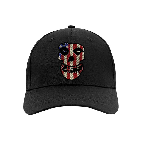 Black Stars and Stripes Fiend Skull Ball Cap featuring American flag skull design