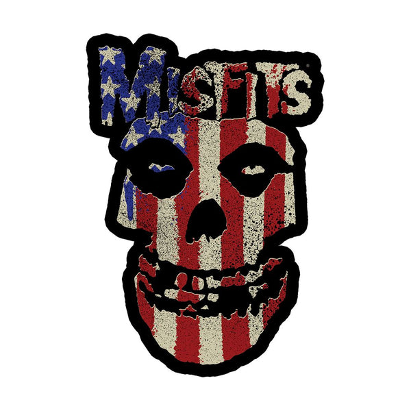 Misfits Stars and Stripes Fiend Skull Die Cut Sticker with American flag design