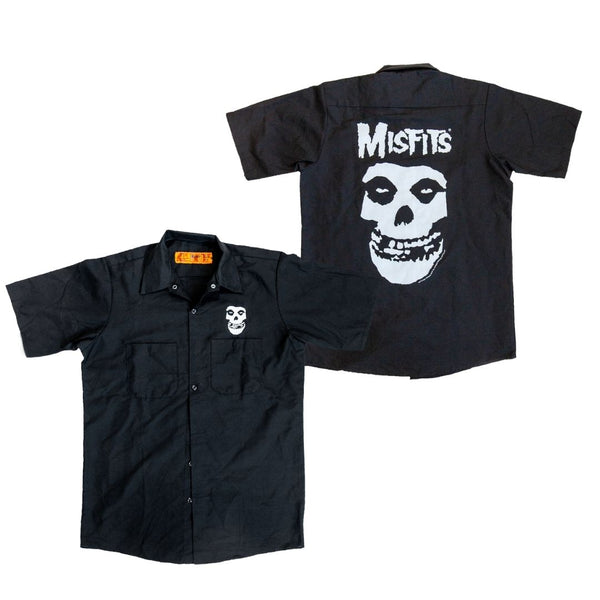 Black short-sleeved button-up shirt with embroidered Fiend Skull logo on back