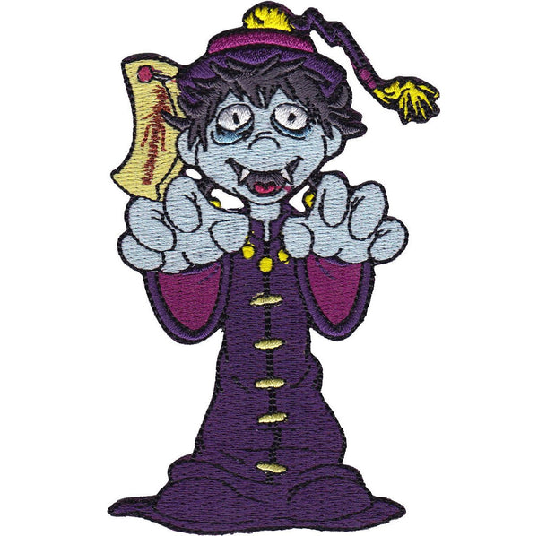 Cartoon witch with gray skin in purple robe, Osaka Popstar Hopping Ghosts Patch