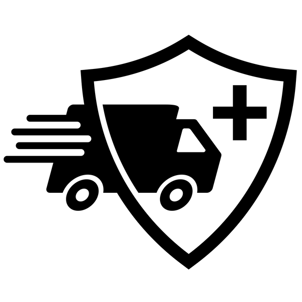 Icon featuring shield, medical cross, and delivery truck for Warranty Pro Package Protection