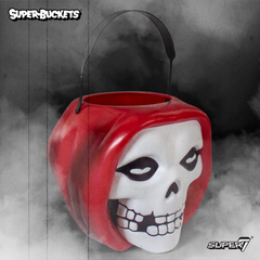 Red skull-shaped Misfits Fiend SuperBucket with a grinning face design