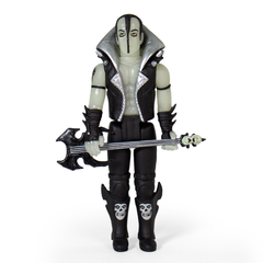 Pale-skinned humanoid Reaction Figure holding Devastator bass weapon, wearing black vest and boots