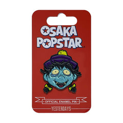 Osaka Popstar Hopping Ghost Glitter Face Enamel Pin featuring a cartoon zombie design