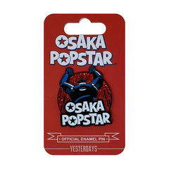 Blue cat face design enamel pin featuring Osaka Popstar and Giant Robot artwork