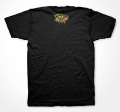 Black Yum Fish Head T-Shirt with colorful graphic on upper back for trendy style