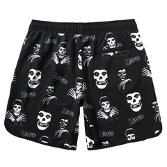 Black Misfits Hybrid Shorts featuring a white skull pattern and bold text design