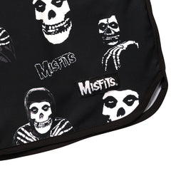 Black Misfits Hybrid Shorts with white skull designs and logos for a bold athletic look