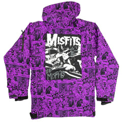 Bright purple Misfits Bullet Snowboarding jacket with all-over graphic print design