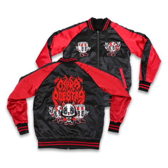Red and black Osaka Popstar Reversible Embroidered Jacket featuring fully embroidered designs