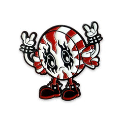 Cartoon peppermint candy character in Kawaii Black Metal Enamel Pins set of 4