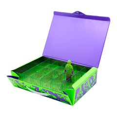 Purple and green carry case with compartments and exclusive Neon Green ReAction Figure