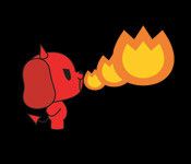 Red cartoon character breathing fire on a Devil Dog T-shirt by Osaka Popstar Devil