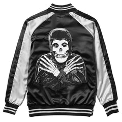 Black and white satin Misfits Reversible Jacket with skull graphic and embroidered details
