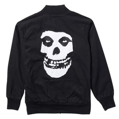 Black Misfits Reversible Jacket featuring a white skull design and embroidered details