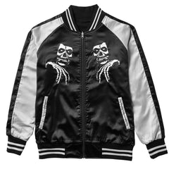 Black and white Misfits Reversible Jacket with embroidered skull designs on front