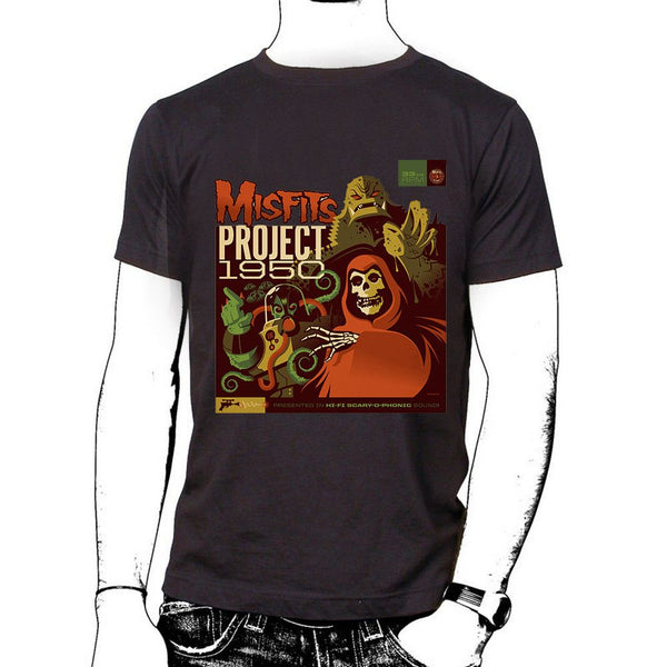 Black Project 1950 Unisex T-shirt with colorful Misfits graphic and skeleton design