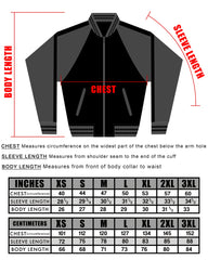 Osaka Popstar reversible jacket with measurement guidelines and size chart features fully embroidered